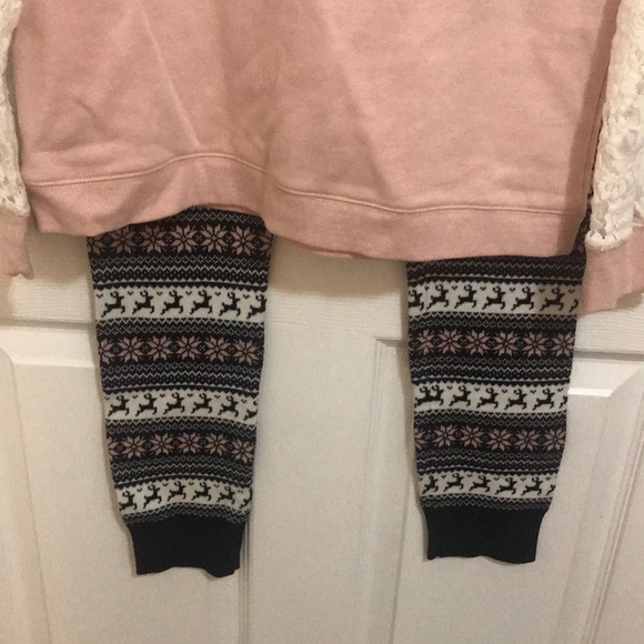 Girls Black and Pink Fair Isle Sweater Leggings - Picture 6 of 6